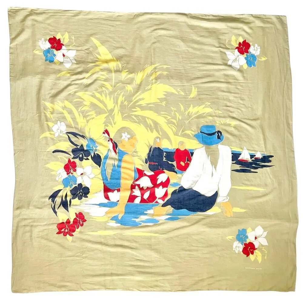Vintage Geoffrey Beene Colorful Tropical Hawaiian Beach Print Cotton Scarf Shawl